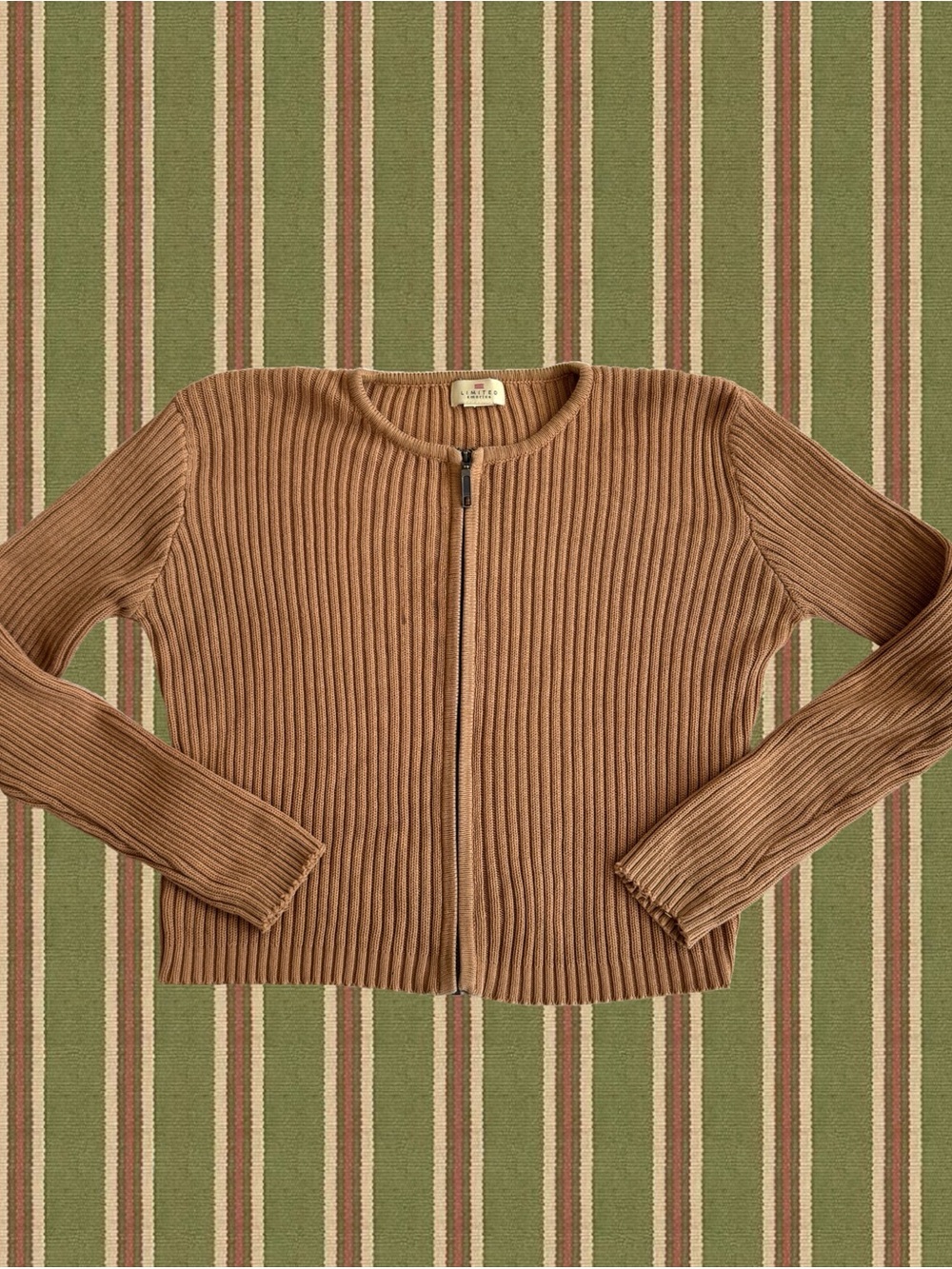 Ribbed Zip-Front Cardigan in Camel